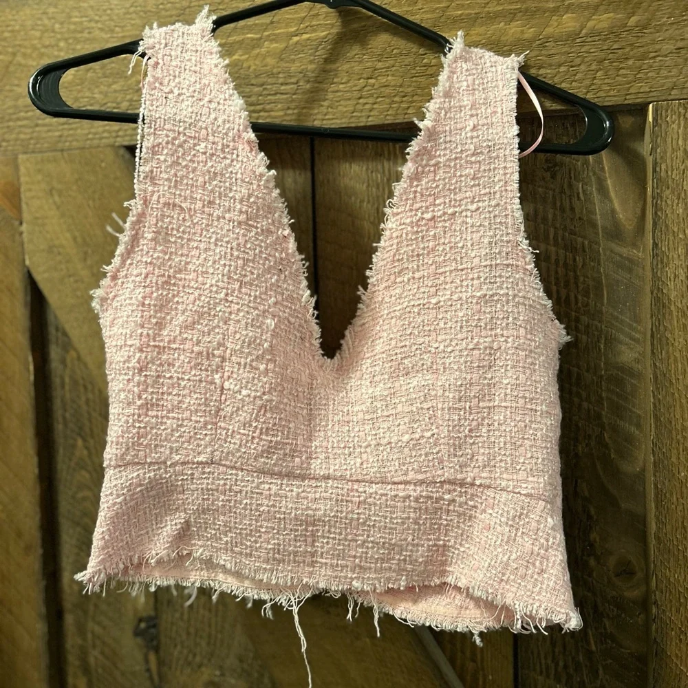 Zara Pink Tweed Wrap Top - Picture 2 of 5